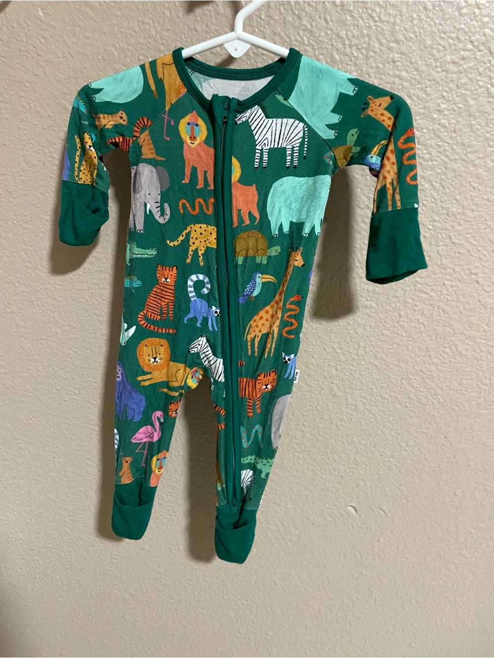 Kids Green Animal-Print One-Piece Pajamas - Picture 1 of 3